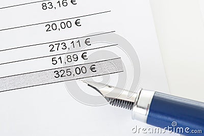 Close-up on total amount in invoice Stock Photo