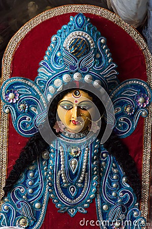 Close up of a traditional face of Hindu Goddess Durga Stock Photo