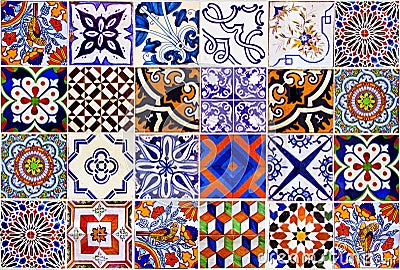 Close up traditional Lisbon ceramic tiles Stock Photo