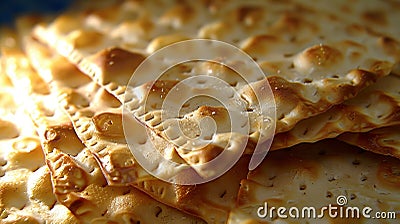 Close up of traditional matzah bread showing texture, patterns, and details on surface Stock Photo