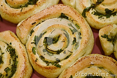 Baked herb swirl buns Stock Photo