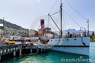 Close up TSS Earnslaw Coal powered Steamship in Marina Queenstown Otago New Zealand Editorial Stock Photo