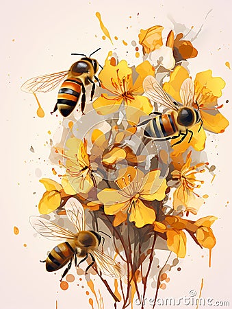 Bees On A Flower Stock Photo