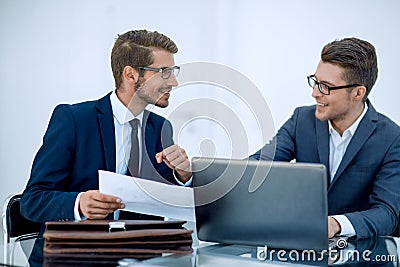 Close up.two business men discussing a business document Stock Photo