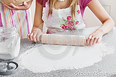 Close-up of two caucasian women baking at home Stock Photo