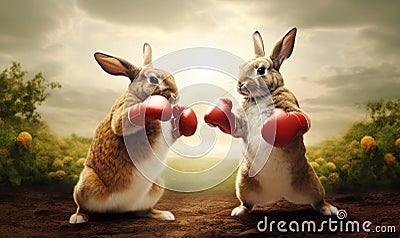 Close up of two cute boxing hares Stock Photo