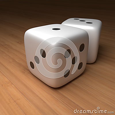 Close Up Of Two Dice On Wood Stock Photo