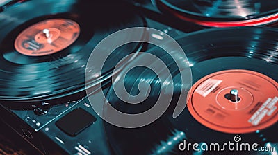 Close Up of Two Turntables on a Table Stock Photo