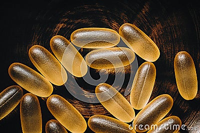 Close-up of ultra omega-3 softgel capsules. dietary concept. dietary supplement topview Stock Photo