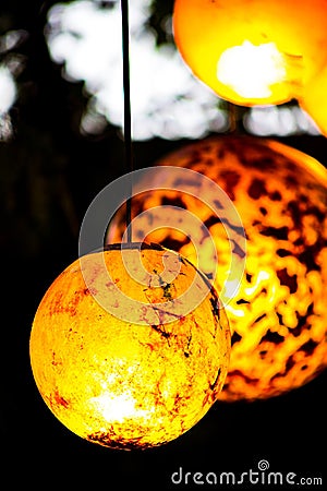 Close up of unique golden sphere candle light holder Stock Photo