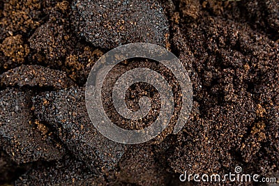 Close up of used coffee or garbage as background, pattern, text Stock Photo