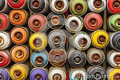 Close up used spray paint cans Editorial Stock Photo