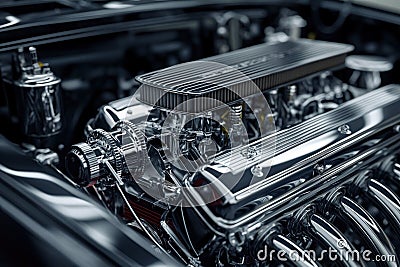 Close Up of V8 OHV Dual Carb Car Engine Block Stock Photo