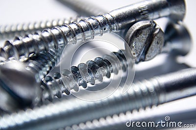 Close-up of various bolts and screws Stock Photo