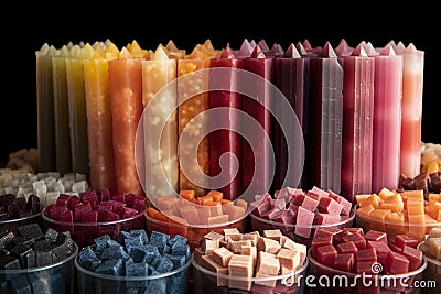 close-up of various candle waxes and additives Stock Photo