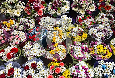 Close up various colorful flowers in florist Stock Photo