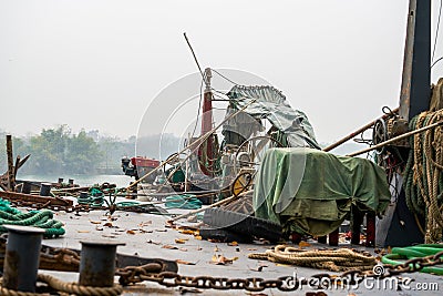 Close-up of various facilities of a large fishing boat Stock Photo