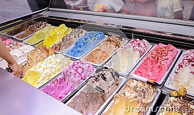 Close-Up Of Various Ice Creams In Container Stock Photo