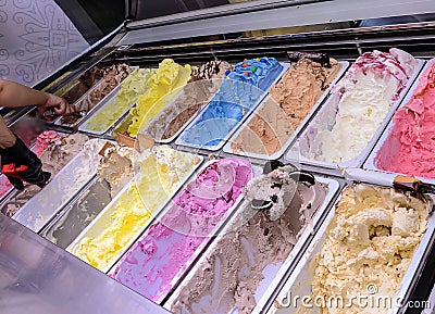 Close-Up Of Various Ice Creams In Container Stock Photo