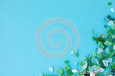 various sea glass pieces on blue background Stock Photo