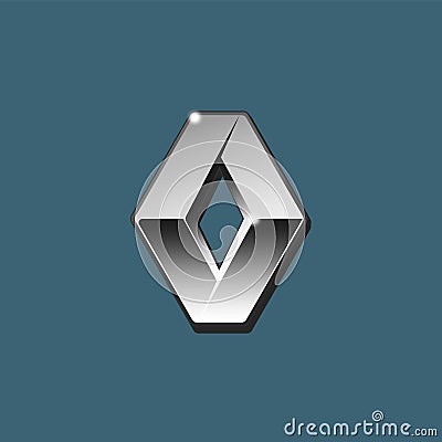 The close up vector of silver 3D Renault logo on blue background. Isolated Vector Illustration