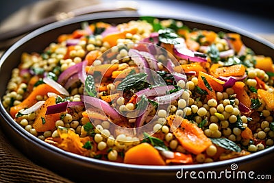 close-up of vegan israeli couscous salad Stock Photo