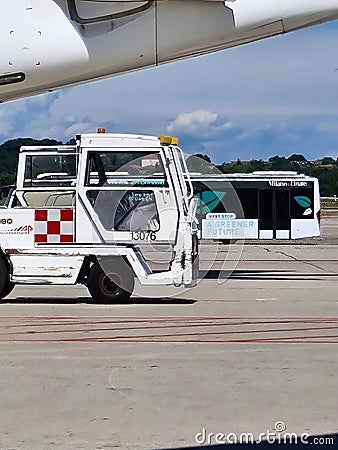 Close-up of a vehicle for handling airliners Editorial Stock Photo