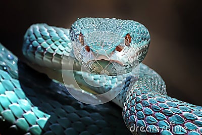 Close Up of Venomous Blue Insularis Viper Snake Stock Photo