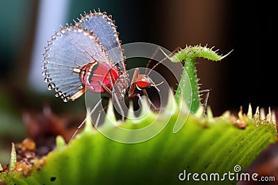 close-up of venus flytrap snapping shut on a fly Stock Photo