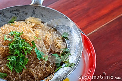 Close up vermicelli shrimps with glass noodles in the hot pot Stock Photo