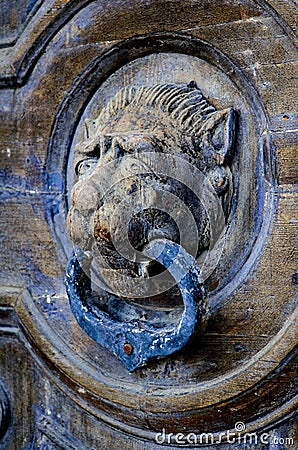 Old lion head door knob in Valletta,Malta Stock Photo