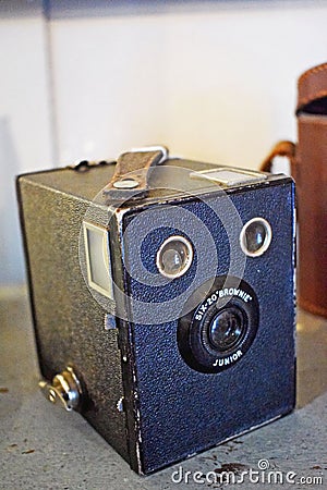 A close up of a very old Camera Called a Box Brownie Editorial Stock Photo