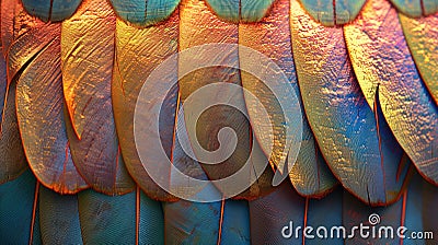 Close-up of vibrant bird feathers texture background image, ai generated Stock Photo