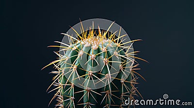 Close-up of a vibrant green cactus with sharp spines against a dark background Stock Photo