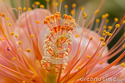 Close-up of Vibrant Orange Flower Stamen and Pollen Stock Photo
