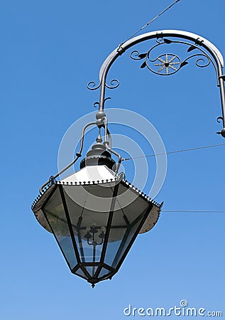 Close-up of Victorian Street Lamp against Blue Sky Stock Photo