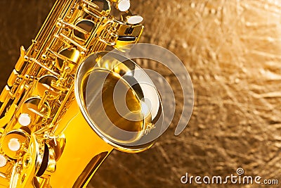 Close-up view of alto saxophone bell and keys Stock Photo