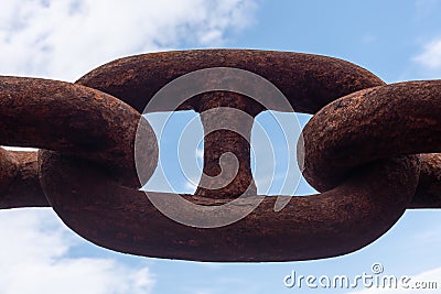 Close up view of anchor chain strong link. Stock Photo