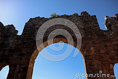 Close up view of ancient roman basilica in Aspendos, Turkey Stock Photo