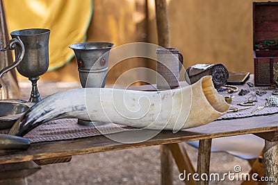 animal drinking horn Stock Photo