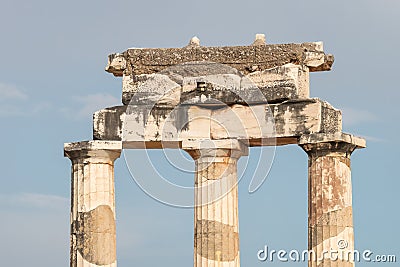 Close up view of Athena's temple in Delphi in Greece. Editorial Stock Photo