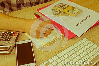 Close up view of bookkeeper or financial inspector hands making Stock Photo