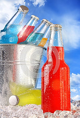 Close-up view of bottles with ice Stock Photo