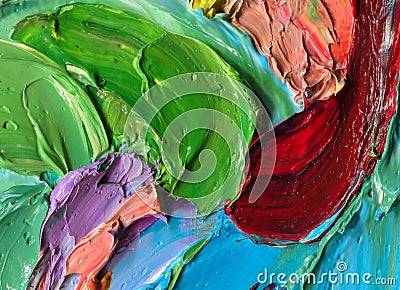 Close-up view of bright paint layered thickly. Strokes of paint Stock Photo