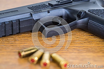 Close up view of bullets and handgun Stock Photo