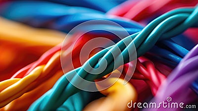 A close-up view of a bundle of vibrant colored wires in a spectrum of different colors, creating a vivid and dynamic composition, Stock Photo