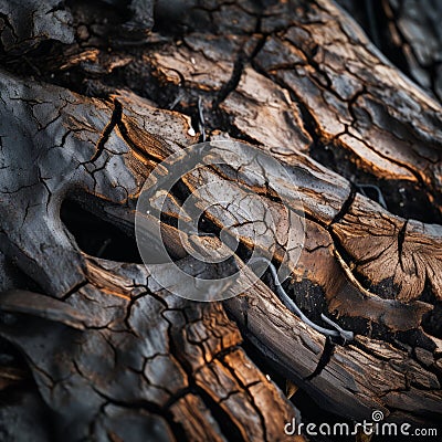 a close up view of a burnt tree trunk Stock Photo