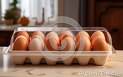 Close-Up View of a Carton of Eggs on a Table, Generated By Ai Stock Photo