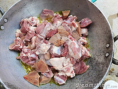 close-up view of chopped mutton ready for frie and delicious testyserve in plate Stock Photo