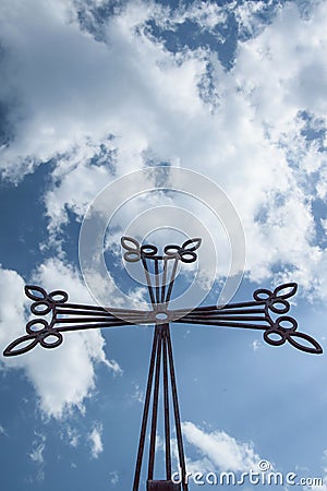 Close up view of Christian cross against sky-cloud Stock Photo